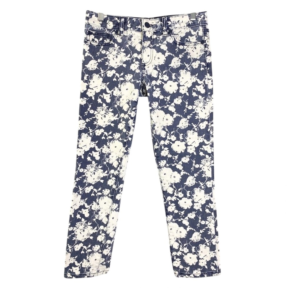 Tory Birch Womens Jeans 26 Alexa Cropped Skinny Blue Floral Preppy Chic